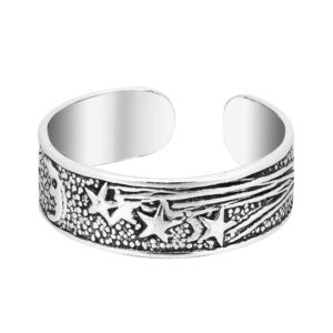 AeraVida Stellar Sky Sun Moon and Shooting Stars .925 Sterling Silver Toe Ring or Pinky Ring