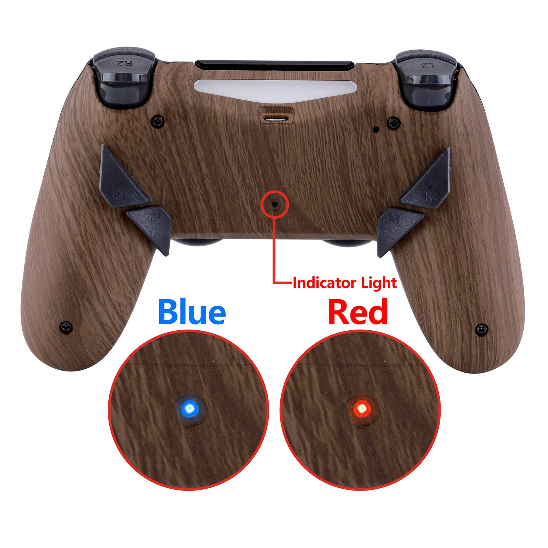 eXtremeRate Wood Grain Patterned Dawn Programable Remap Kit for PS4 Controller with Upgrade Board & Redesigned Back Shell & 4 Back Buttons - Compatible with JDM-040/050/055 - Controller NOT Included