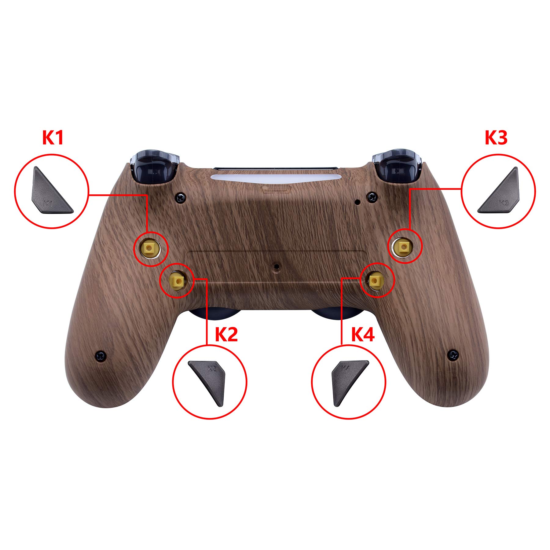 eXtremeRate Wood Grain Patterned Dawn Programable Remap Kit for PS4 Controller with Upgrade Board & Redesigned Back Shell & 4 Back Buttons - Compatible with JDM-040/050/055 - Controller NOT Included