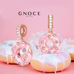 GNOCE Donut Pendant Charms for Bracelet S925 Sterling Silver 18K Rose Gold Plated Pink Doughnut Charms For Women Gilrs Jewelry Gifts Fit All Necklace