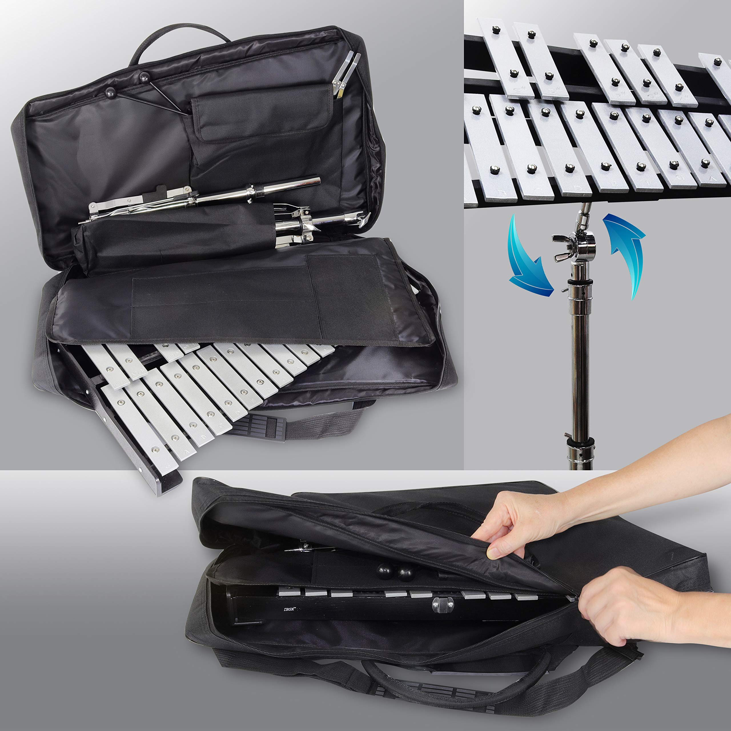 30 Keys Professional Glockenspiel - Metal Bell Kit Xylophone with Stand, Note Holder, Carrying Bag, and 2 Mallets