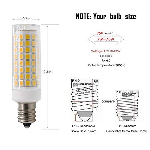 SZHZS E12 LED Light Bulb, Dimmable E12 Candelabra Base Light Bulbs, 70-75W Equivalent 750 Lumens, 4 Packs for Chandelier, Ceiling Fan, Desk Lamp (Warm White)