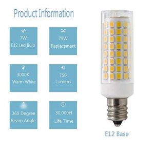 SZHZS E12 LED Light Bulb, Dimmable E12 Candelabra Base Light Bulbs, 70-75W Equivalent 750 Lumens, 4 Packs for Chandelier, Ceiling Fan, Desk Lamp (Warm White)