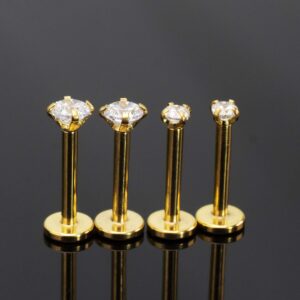 16G Clear CZ Labret Monroe Lip Ring Tragus Nail Helix Earring Stud Piercing Jewelry Surgical Stainless Steel 2mm 3mm CZ 8mm Bar 4-8 Pcs (2 Pairs Yellow Gold - Bar 8mm; CZ:2-3mm)