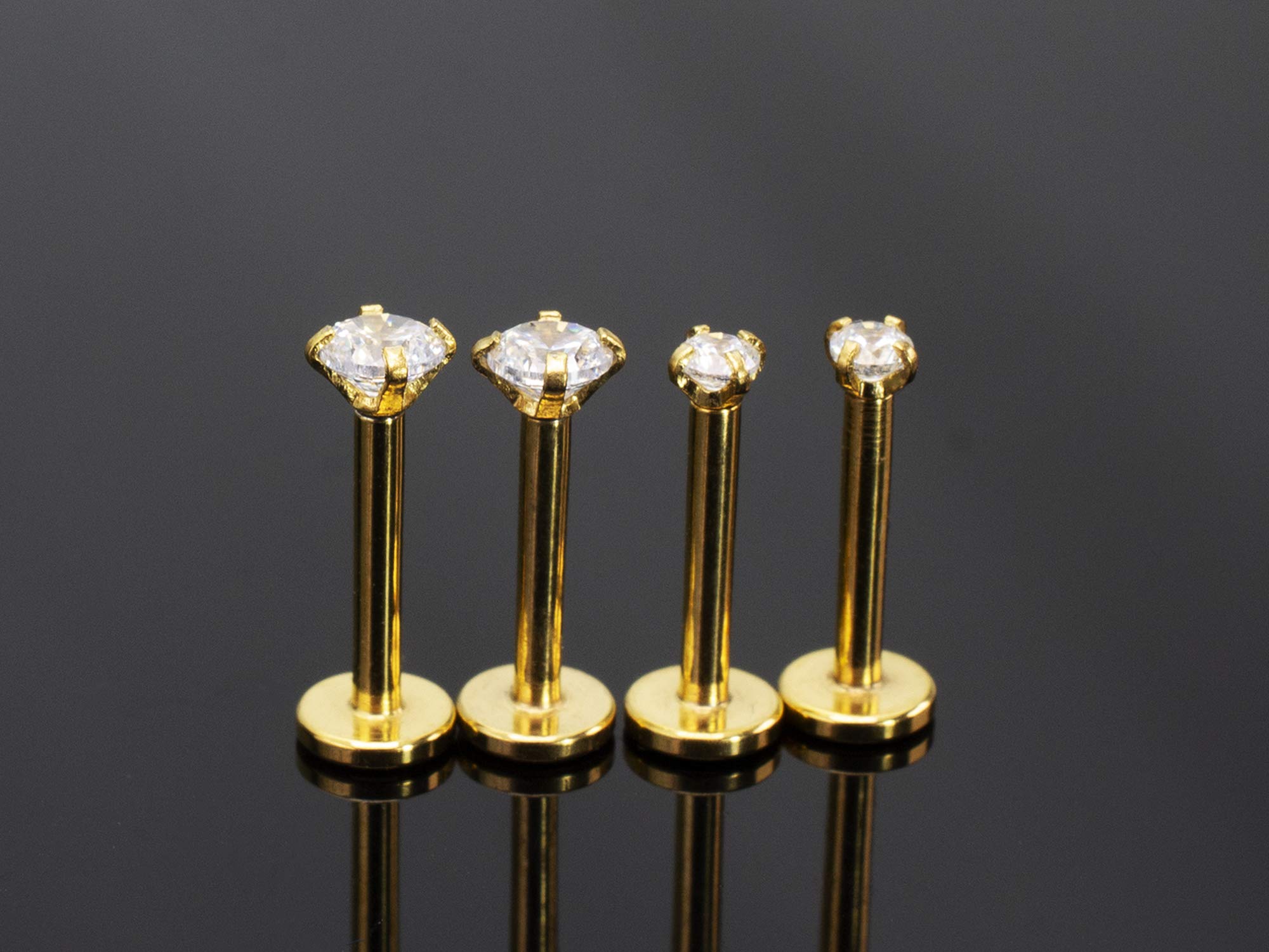 16G Clear CZ Labret Monroe Lip Ring Tragus Nail Helix Earring Stud Piercing Jewelry Surgical Stainless Steel 2mm 3mm CZ 8mm Bar 4-8 Pcs (2 Pairs Yellow Gold - Bar 8mm; CZ:2-3mm)