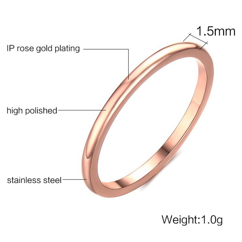 Jude Jewelers 1.5mm Stainless Steel Classical Plain Stackable Wedding Band Ring (Rose Gold, 5.5)