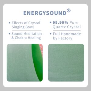 ENERGYSOUND Green Colored Frosted F Note Heart Chakra Quartz Crystal Singing Bowl 9 inch mallet & O-ring included