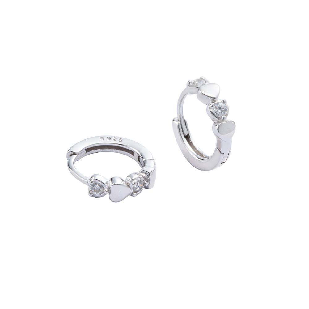 Double Love Heart Cubic Zirconia Sleeper Small Hoop Earrings for Women Teen Girls Cartilage Tiny Cute CZ Huggie Hoops Hypoallergenic for Sensitive Ear