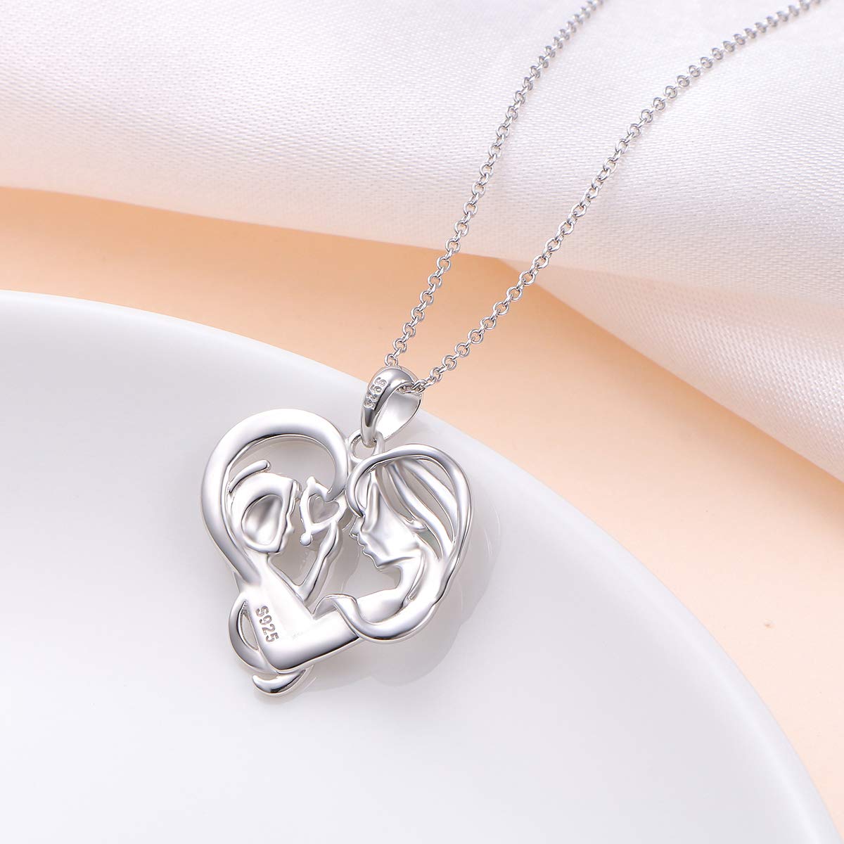 DAOCHONG Mother Necklace Sterling Silver Mother Child Forever Love Necklace Gift for Mother Mom 18"