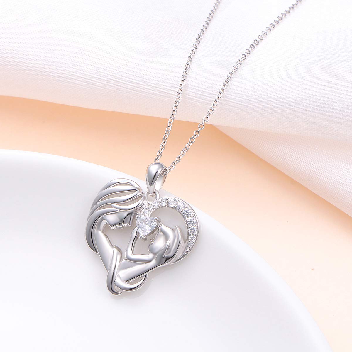 DAOCHONG Mother Necklace Sterling Silver Mother Child Forever Love Necklace Gift for Mother Mom 18"