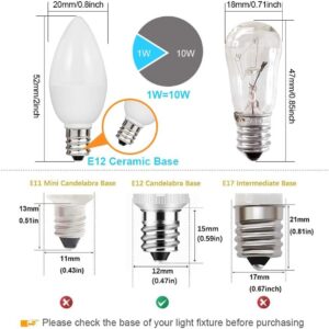 TAIYALOO LED C7 S6 1W Night Light Bulbs, 10 Watt Light Bulbs Equivalent, Warm White 3000K, E12 Candelabra Base, Small Light Bulb for Bedroom Porch, Hallways, Salt Lamp, Chandeliers (5 Pack)