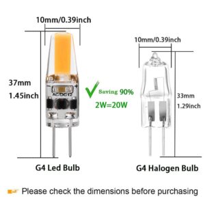 G4 LED Bulb 2W Equivalent to 20W T3 JC Type Bi-Pin G4 Base Halogen Bulb, AC/DC 12V Warm White 3000K G4 Bulb for Under Cabinet Light, Ceiling Lights, RV, Boats, Outdoor Landscape Lighting (10 Pack)