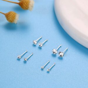 Sllaiss 8 Pcs 925 Sterling Silver Tiny Nose Ring Studs Set for Women Round Czech Crystal Nose Piercing Body Jewelry Hypoallergenic 1.5MM 2MM 2.5MM 3.5MM