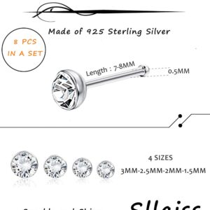 Sllaiss 8 Pcs 925 Sterling Silver Tiny Nose Ring Studs Set for Women Round Czech Crystal Nose Piercing Body Jewelry Hypoallergenic 1.5MM 2MM 2.5MM 3.5MM