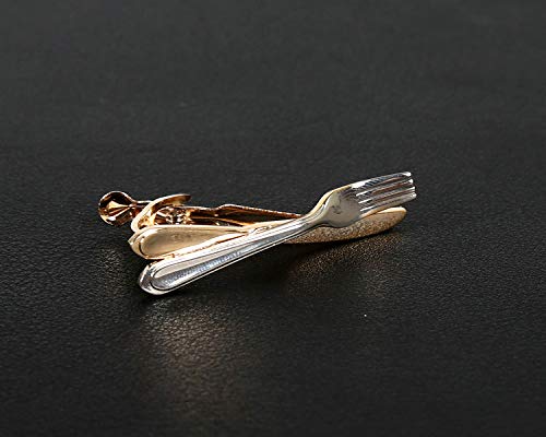 Flairs New York Gentleman's Premium Handmade Artisan Tie Bars Clips Cufflinks (2.00, Gold Knife/Silver Fork)