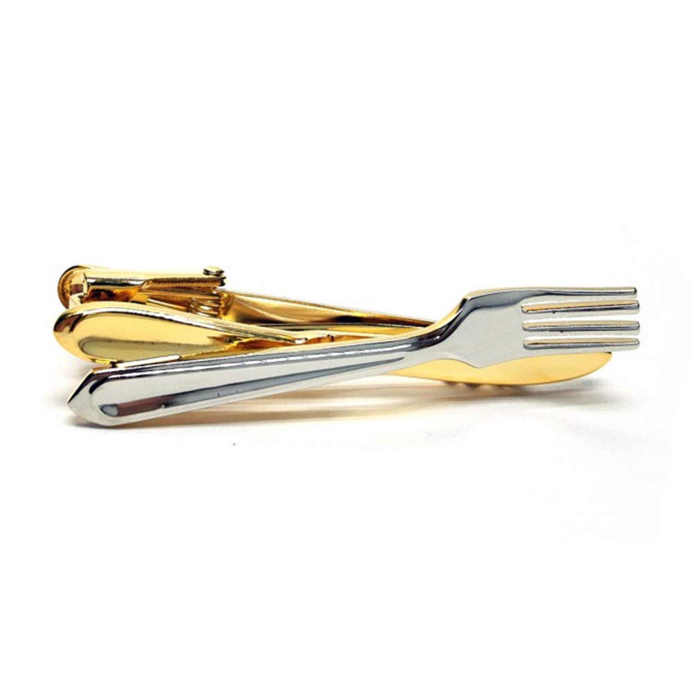 Flairs New York Gentleman's Premium Handmade Artisan Tie Bars Clips Cufflinks (2.00, Gold Knife/Silver Fork)