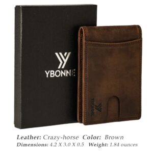 YBONNE RFID Blocking Slim Bifold Wallets for Men, Made of Finest Genuine Leather (Brown)