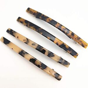 4 Pack 4 Inches Elegant Automatic Hair Clip Long and Thin Handmade Celluloid Onyx Hair Clip Barrette Ponytail Holders for Women Girls