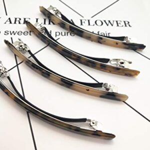 4 Pack 4 Inches Elegant Automatic Hair Clip Long and Thin Handmade Celluloid Onyx Hair Clip Barrette Ponytail Holders for Women Girls