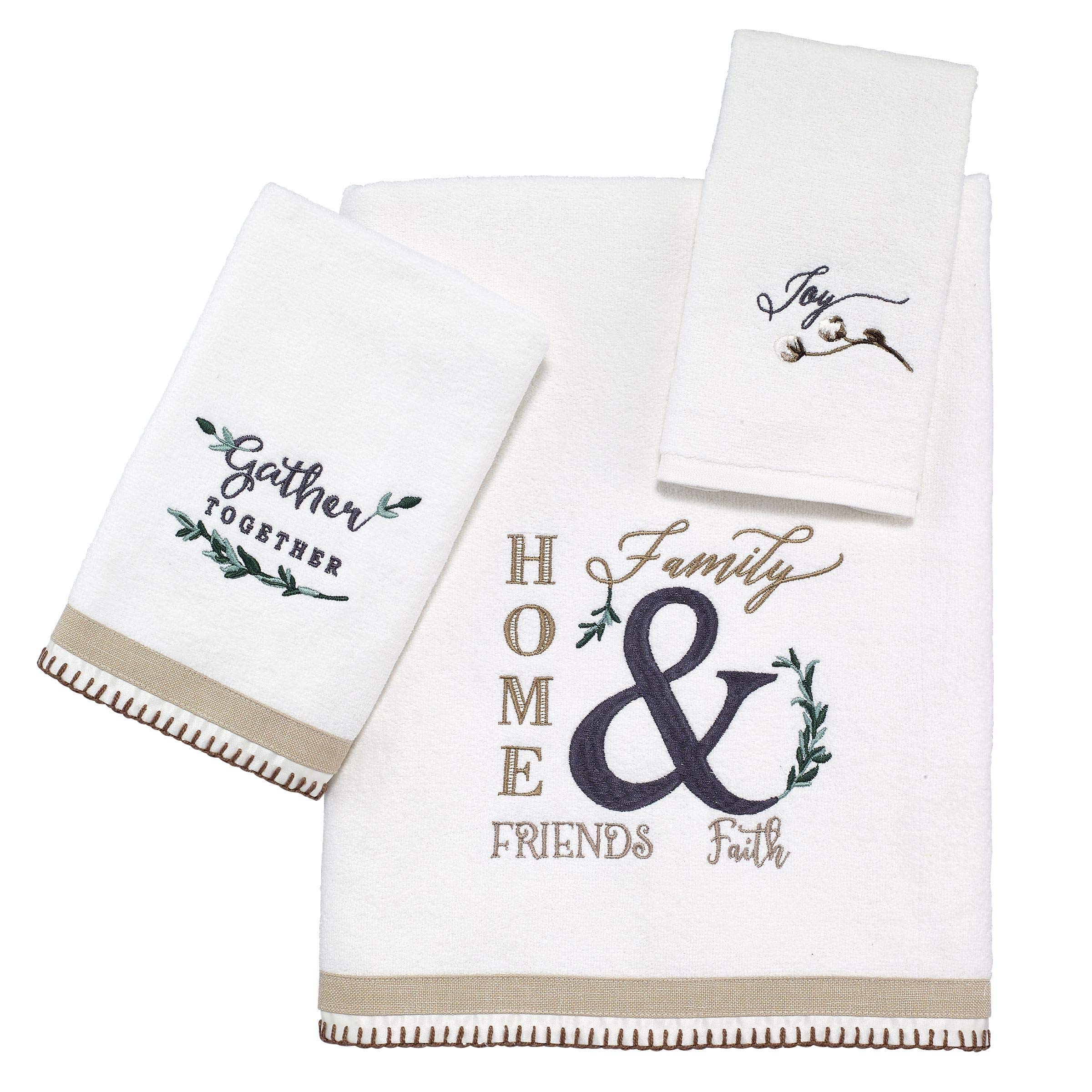 Avanti Linens - 3pc Towel Set, Soft & Absorbent Cotton Towels (Modern Farmhouse Collection)