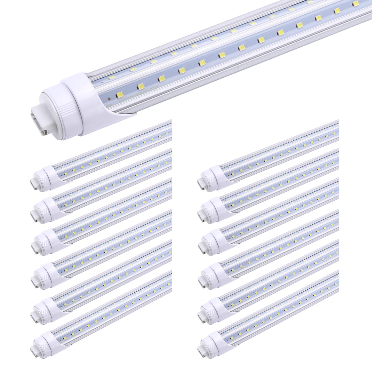 TRLIFE R17D/HO 8FT LED Bulbs, V-Shaped Dual Row Clear Cover 65W 6000K Cold White T8 8 FT LED Tube Light with R17D Rotatable Base, R17d LED 8FT for Shop Warehouse Workshop Garage(12Pack)