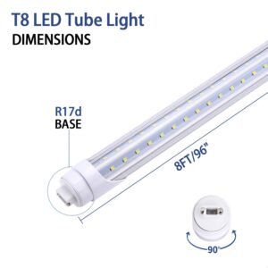 TRLIFE R17D/HO 8FT LED Bulbs, V-Shaped Dual Row Clear Cover 65W 6000K Cold White T8 8 FT LED Tube Light with R17D Rotatable Base, R17d LED 8FT for Shop Warehouse Workshop Garage(12Pack)