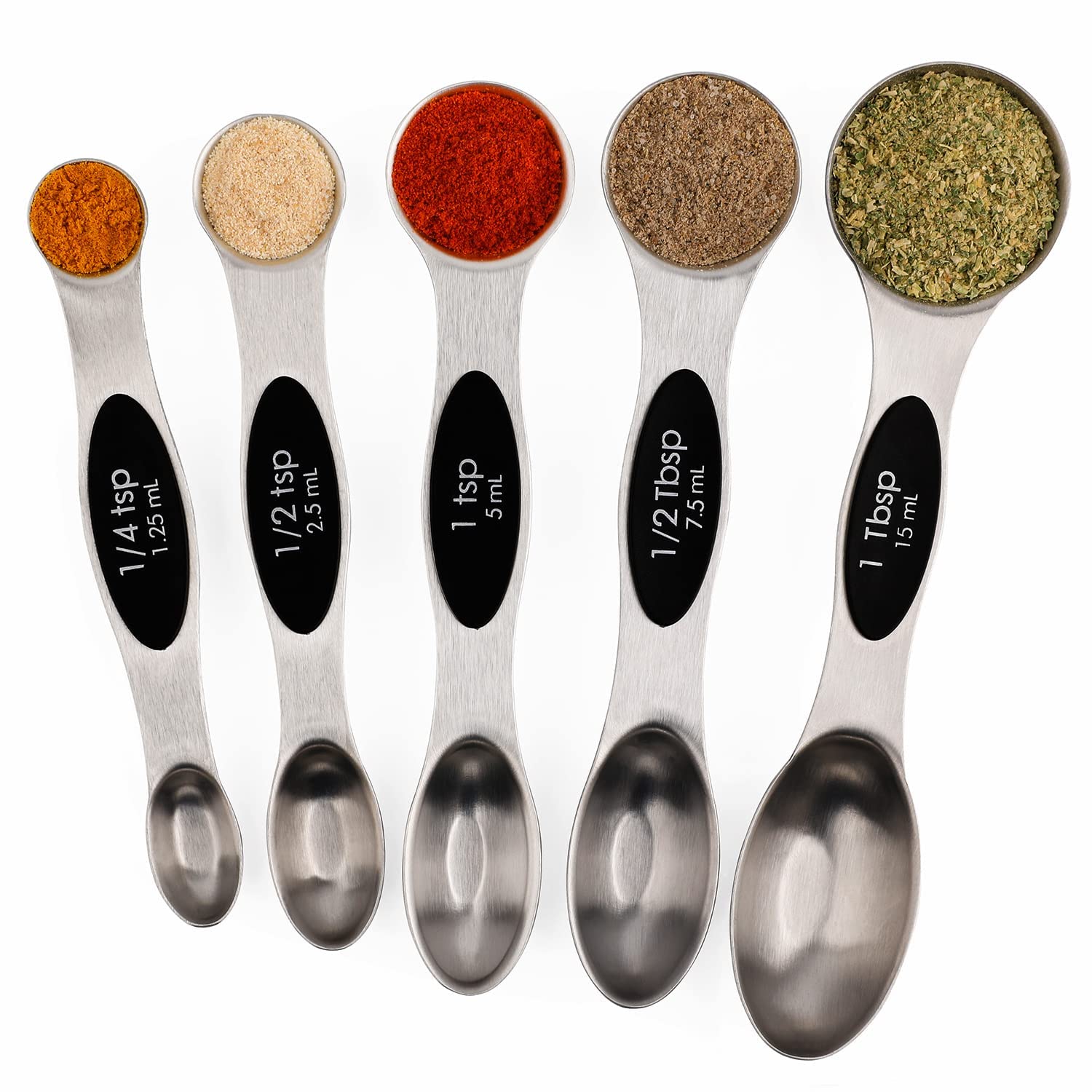 Magnetic Measuring Spoons Set of 5 Stainless Steel Dual Sided Stackable Teaspoon for Measuring Dry and Liquid Ingredients