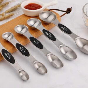 Magnetic Measuring Spoons Set of 5 Stainless Steel Dual Sided Stackable Teaspoon for Measuring Dry and Liquid Ingredients