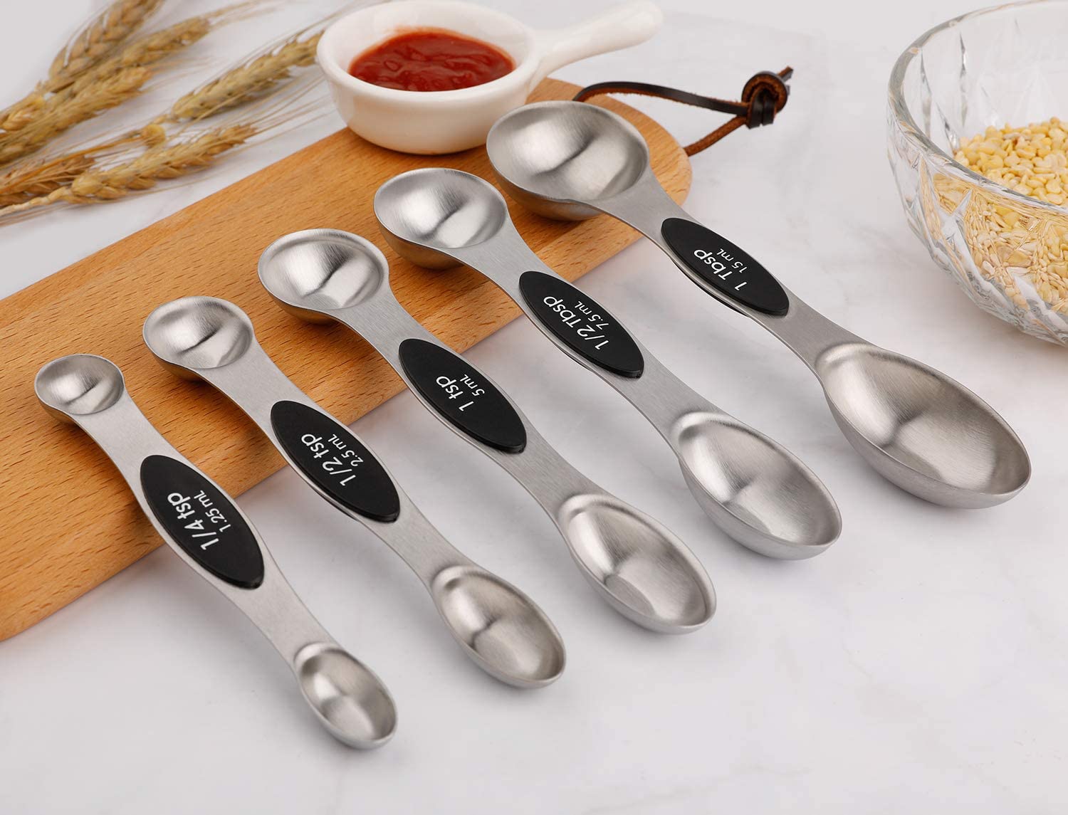 Magnetic Measuring Spoons Set of 5 Stainless Steel Dual Sided Stackable Teaspoon for Measuring Dry and Liquid Ingredients