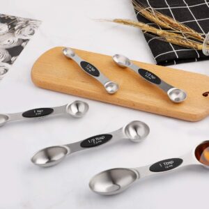 Magnetic Measuring Spoons Set of 5 Stainless Steel Dual Sided Stackable Teaspoon for Measuring Dry and Liquid Ingredients