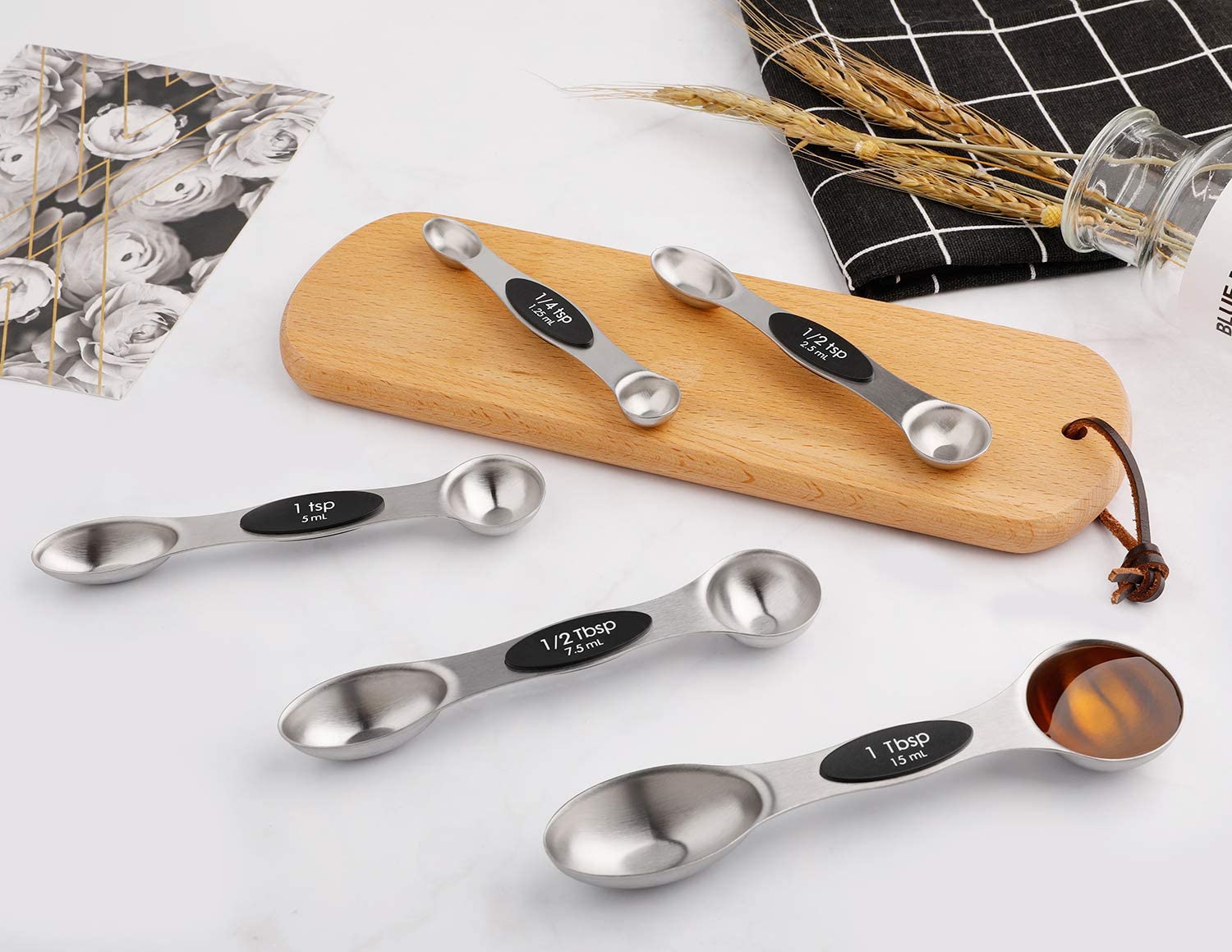 Magnetic Measuring Spoons Set of 5 Stainless Steel Dual Sided Stackable Teaspoon for Measuring Dry and Liquid Ingredients