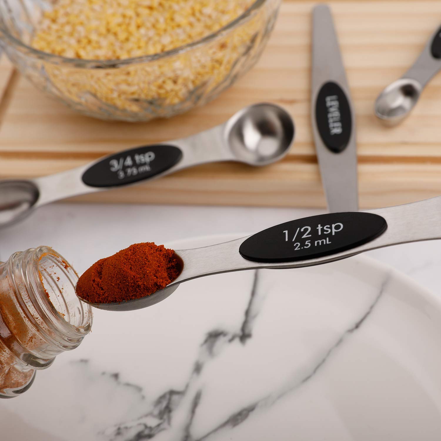 Magnetic Measuring Spoons Set of 5 Stainless Steel Dual Sided Stackable Teaspoon for Measuring Dry and Liquid Ingredients