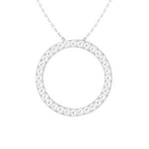 Diamondere Natural and Certified Diamond Circle Necklace in 14k White Gold | 0.49 Carat Pendant with Chain