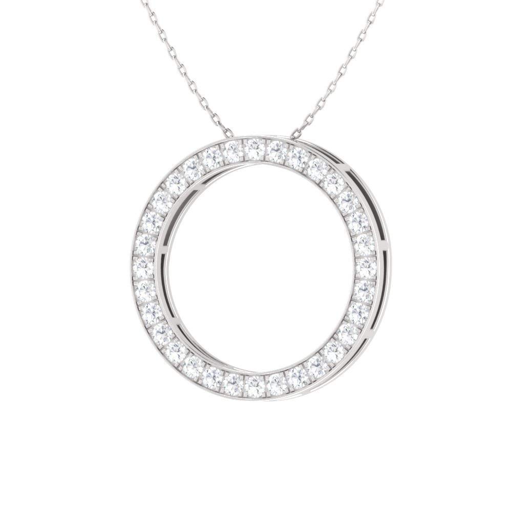 Diamondere Natural and Certified Diamond Circle Necklace in 14k White Gold | 0.49 Carat Pendant with Chain