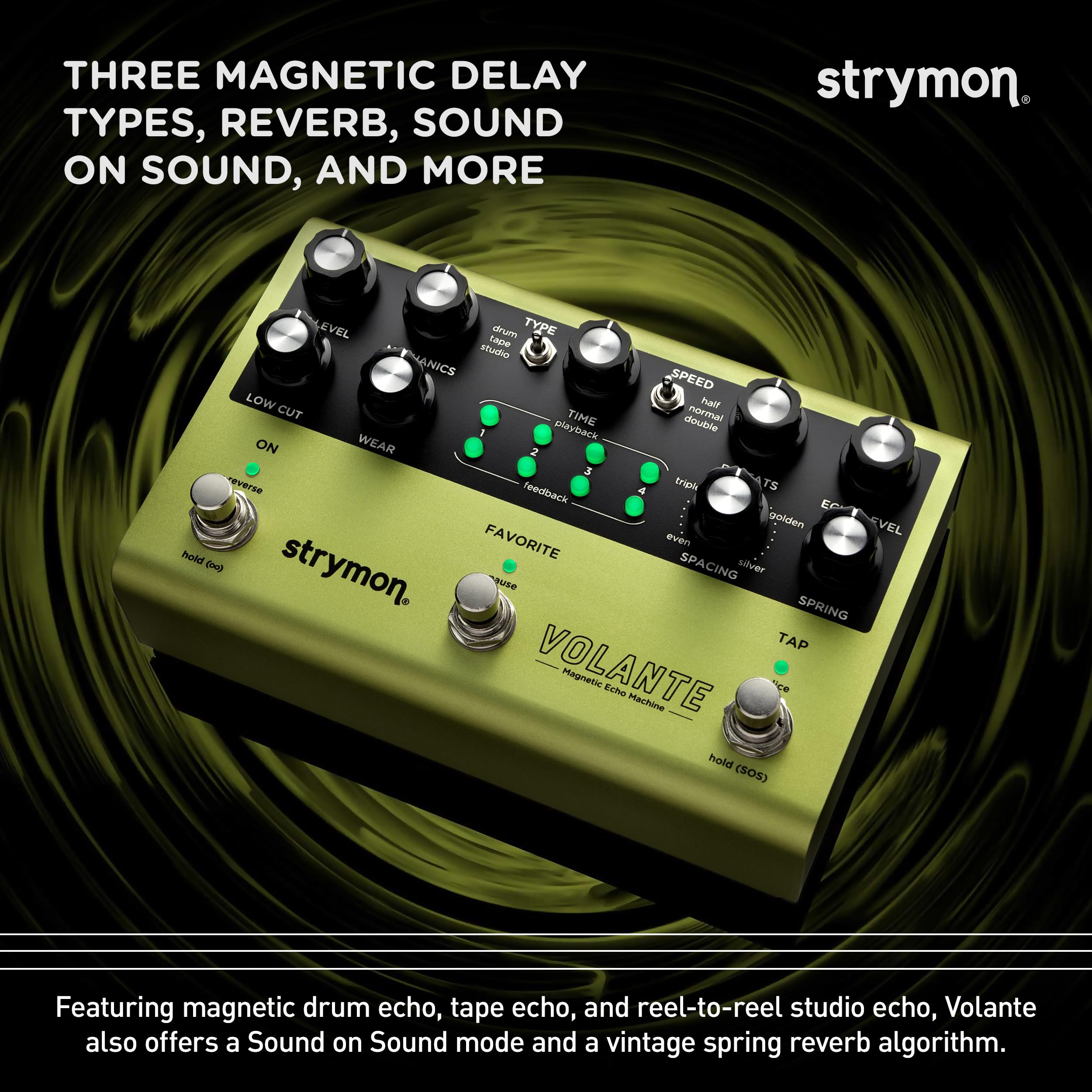 Strymon Volante Magnetic Echo Machine Delay Guitar Effects Pedal for Electric and Acoustic Guitar, Synths, Vocals and Keyboards