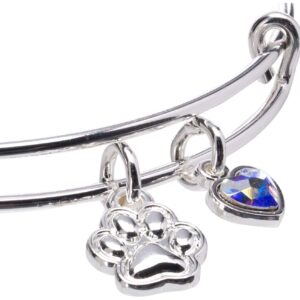 Alex and Ani Tokens Expandable Wire Bangle Bracelet for Women, Paw Print Duo Charm, Shiny Silver Finish, 2 to 3.5 inches