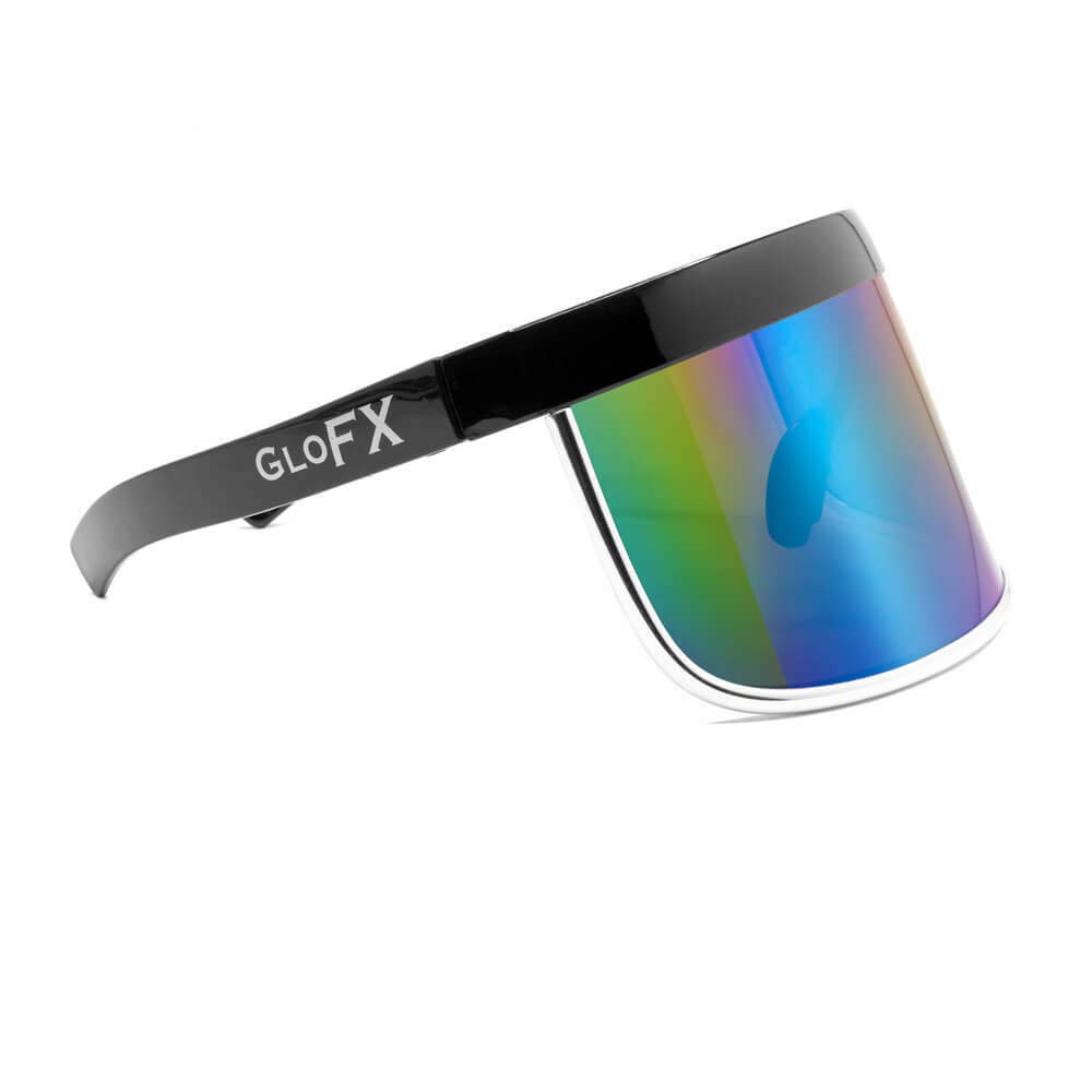 GloFX Diffraction Glasses Visor - Rainbow Mirror Effect - Oversized Futuristic Shield Sunglasses - Perfect for Raves, Music Festivals, Performance Art, Fashion