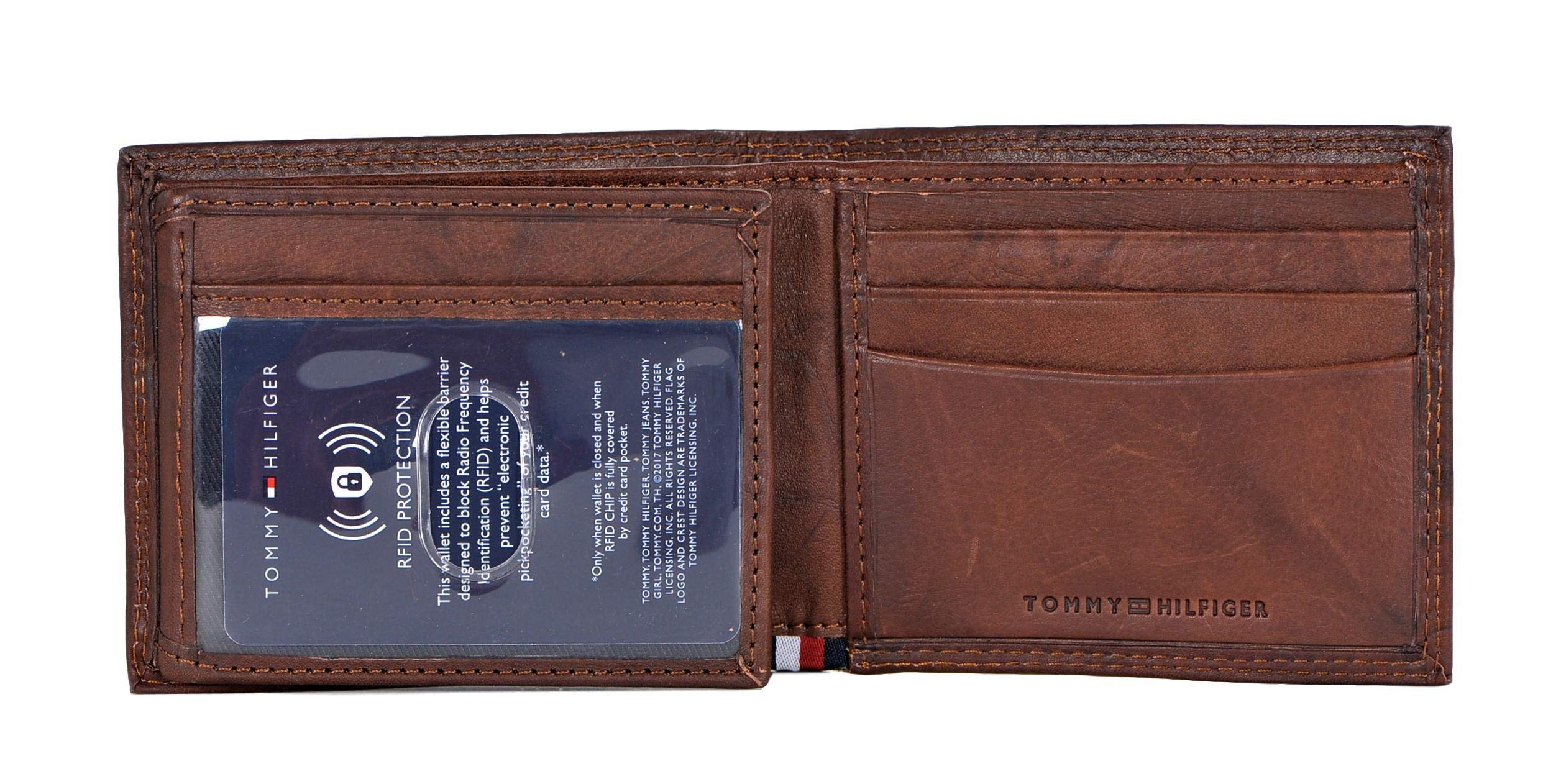 Tommy Hilfiger Men's Leather Passcase Wallet, Tan Huck, One Size