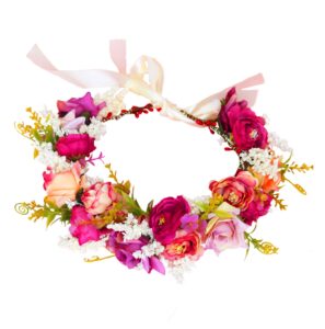 vivivalue rose flower crown flower garland headband hair wreath floral headpiece halo boho party wedding