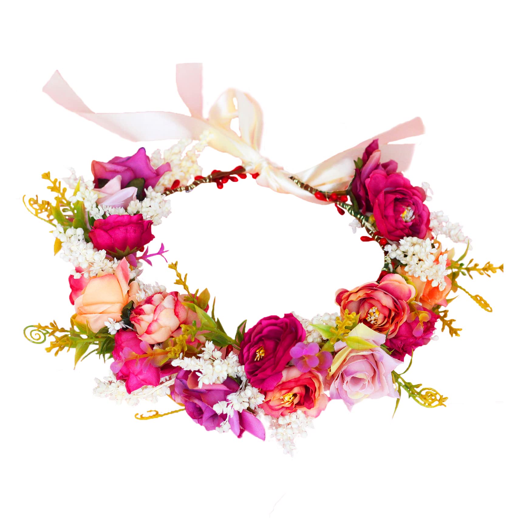 Vivivalue Rose Flower Crown Flower Garland Headband Hair Wreath Floral Headpiece Halo Boho Party Wedding