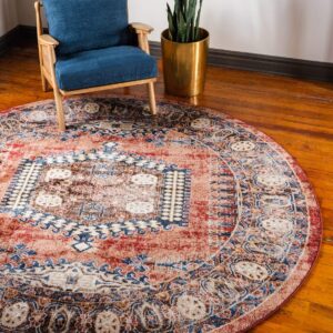 Unique Loom Utopia Collection Area Rug - Larissa (4' 1" Round, Terracotta/ Blue)