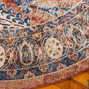 Unique Loom Utopia Collection Area Rug - Larissa (4' 1" Round, Terracotta/ Blue)