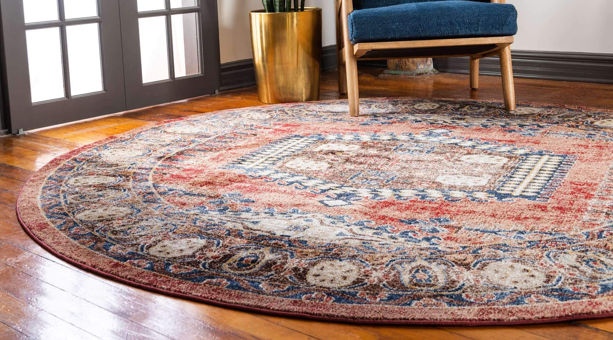 Unique Loom Utopia Collection Area Rug - Larissa (4' 1" Round, Terracotta/ Blue)