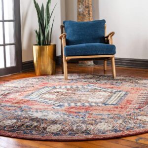 Unique Loom Utopia Collection Area Rug - Larissa (4' 1" Round, Terracotta/ Blue)