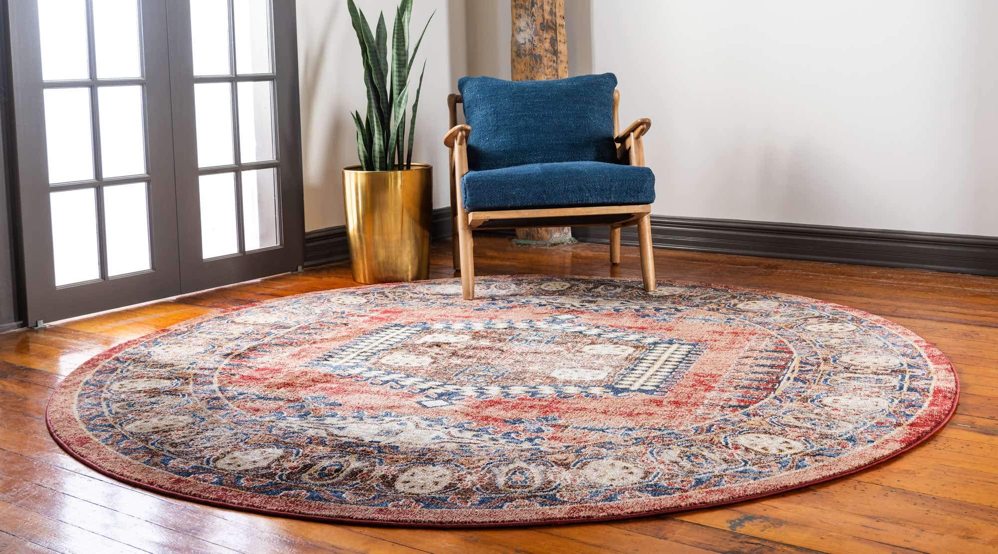 Unique Loom Utopia Collection Area Rug - Larissa (4' 1" Round, Terracotta/ Blue)