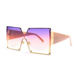 mincl/oversized shield sunglasses woman 2019 fashion luxury shades uv400 vintage flat top futuristic sunglasses (purple&pink)