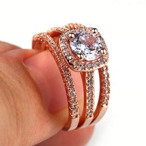 Jude Jewelers Silver Rose Gold Three-in-One Wedding Engagement Bridal Halo Ring Set (Rose Gold, 7)