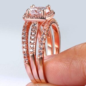 Jude Jewelers Silver Rose Gold Three-in-One Wedding Engagement Bridal Halo Ring Set (Rose Gold, 7)