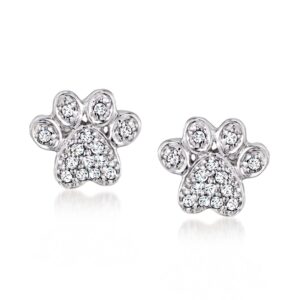 ross-simons diamond-accented paw print earrings in sterling silver