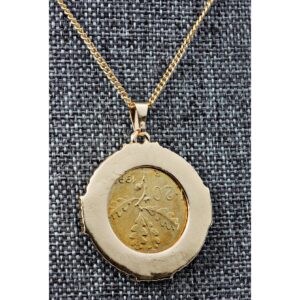 American Coin Treasures Italian 20 Lira Coin Pendant Necklace - Italian 20 Lire Goldtone Pendant with Faceted Round Jet Glass Stones| Italian Medallion Pendant